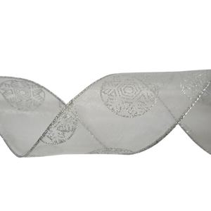 Wired Edge Organza with Silver Metallic Print