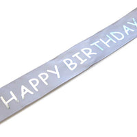 Happy Birthday Ribbon White Silver